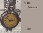 Asservat 80: Uhr / Marke: vermutlich ELPE / Besonderheit: Armband oben mit einer Schraube gehalten, unten mit einem Stift