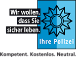Logo des Programms Polizeiliche Kriminalprävention des Bundes und der Länder mit dem Spruch, Wir wollen, dass Sie sicher leben.