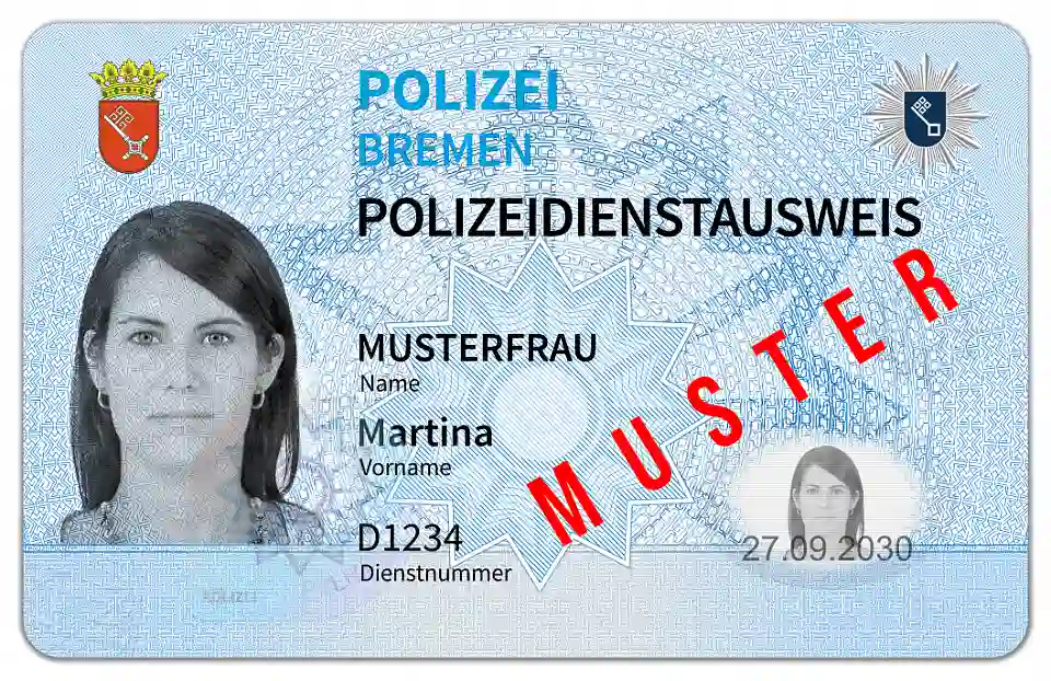 Dienstausweis der Polizei Bremen, Vorderseite
