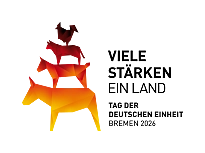 Stilisiertes Logo der Bremer Stadtmusikanten in einer geometrischen Polygon-Optik. Die vier übereinander stehenden Tiere – Esel, Hund, Katze und Hahn – sind in einem Farbverlauf von Gelb über Orange bis Rot auf schwarzem Hintergrund dargestellt