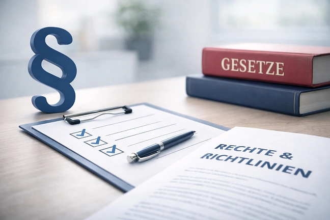 Abbildung mit Paragrafensymbol, Dokumenten und Ordnern